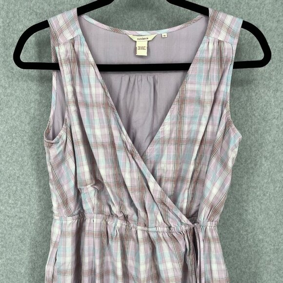 Sundance Willa Tulip Wrap Midi Dress Size 14 Plaid Check Purple Lavender Pockets - Picture 2 of 14